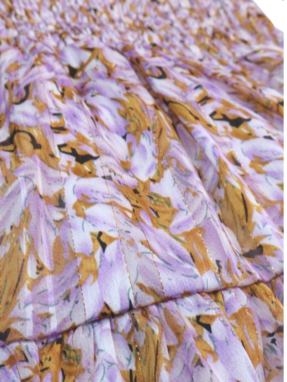 Franco Purple Gold Metallic Smocked Dress Size Large Anthro Style Mini - Picture 5 of 8